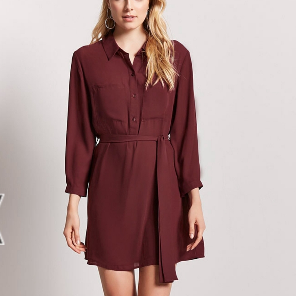 NWOT forever 21 maroon work dress with tie cute